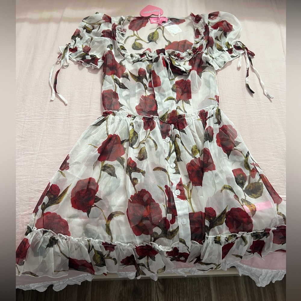 Sugar Thrillz Red and White Rose Floral Midi Dress